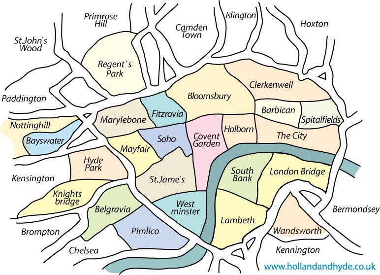 London neighborhood map - Neighborhood map of London (England)