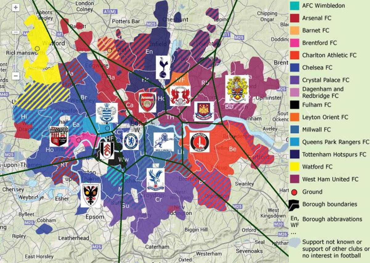 London football clubs map London football teams map (England)