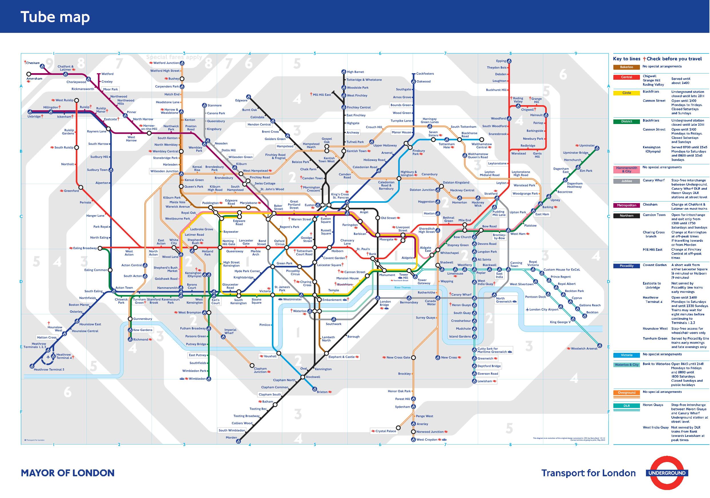 Map of London underground - Underground tube map (England)