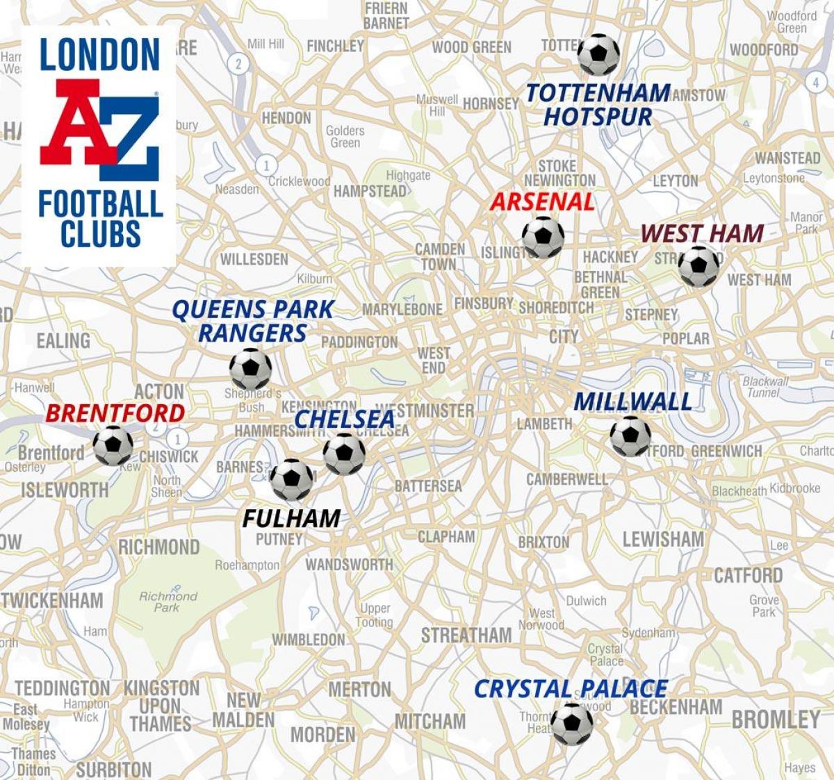 map of footbal stadiums London