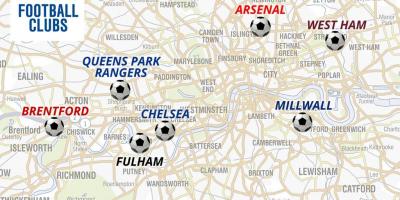 Map of footbal stadiums London
